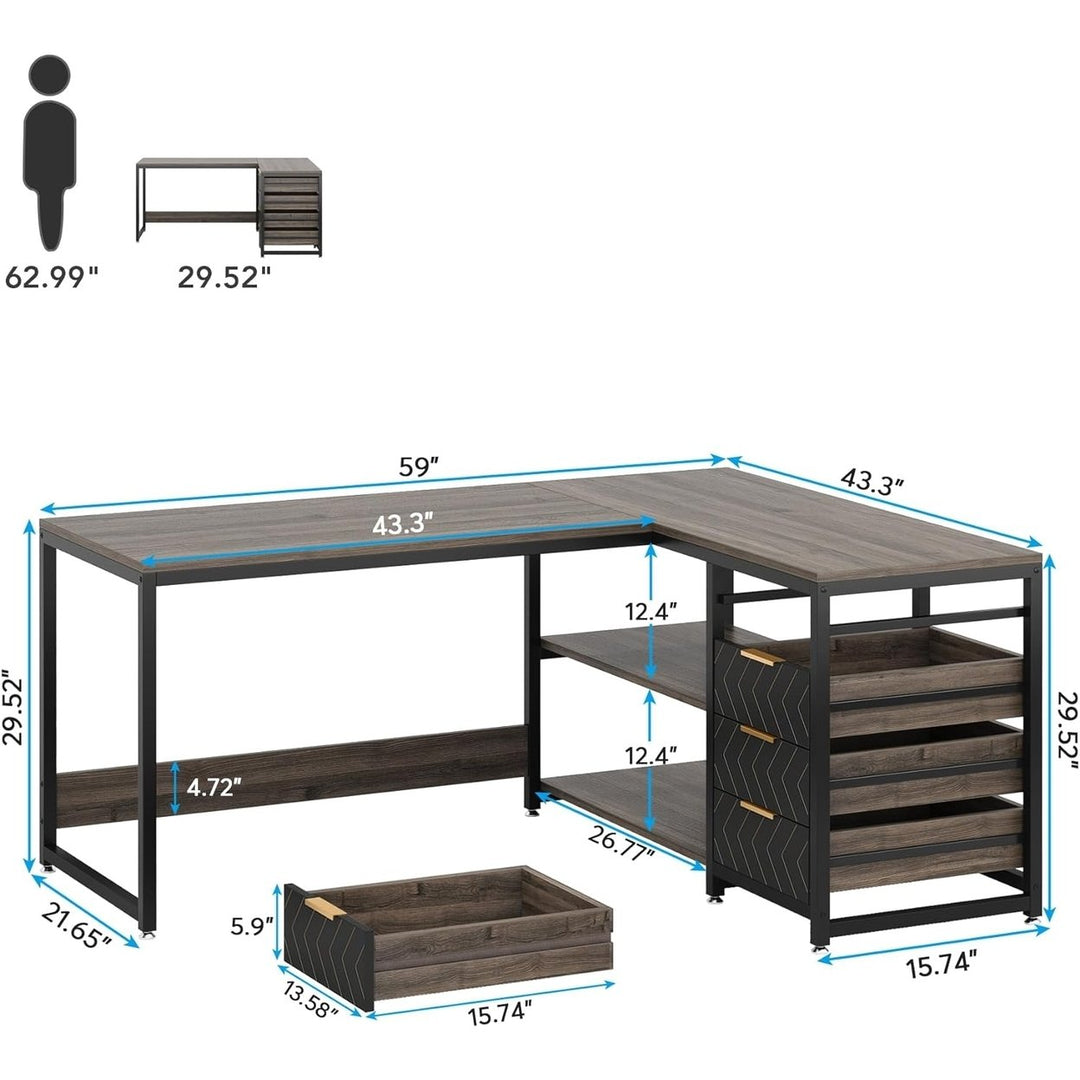 Tribesigns L Shaped Desk with Storage Drawers Reversible Office Table White Image 8