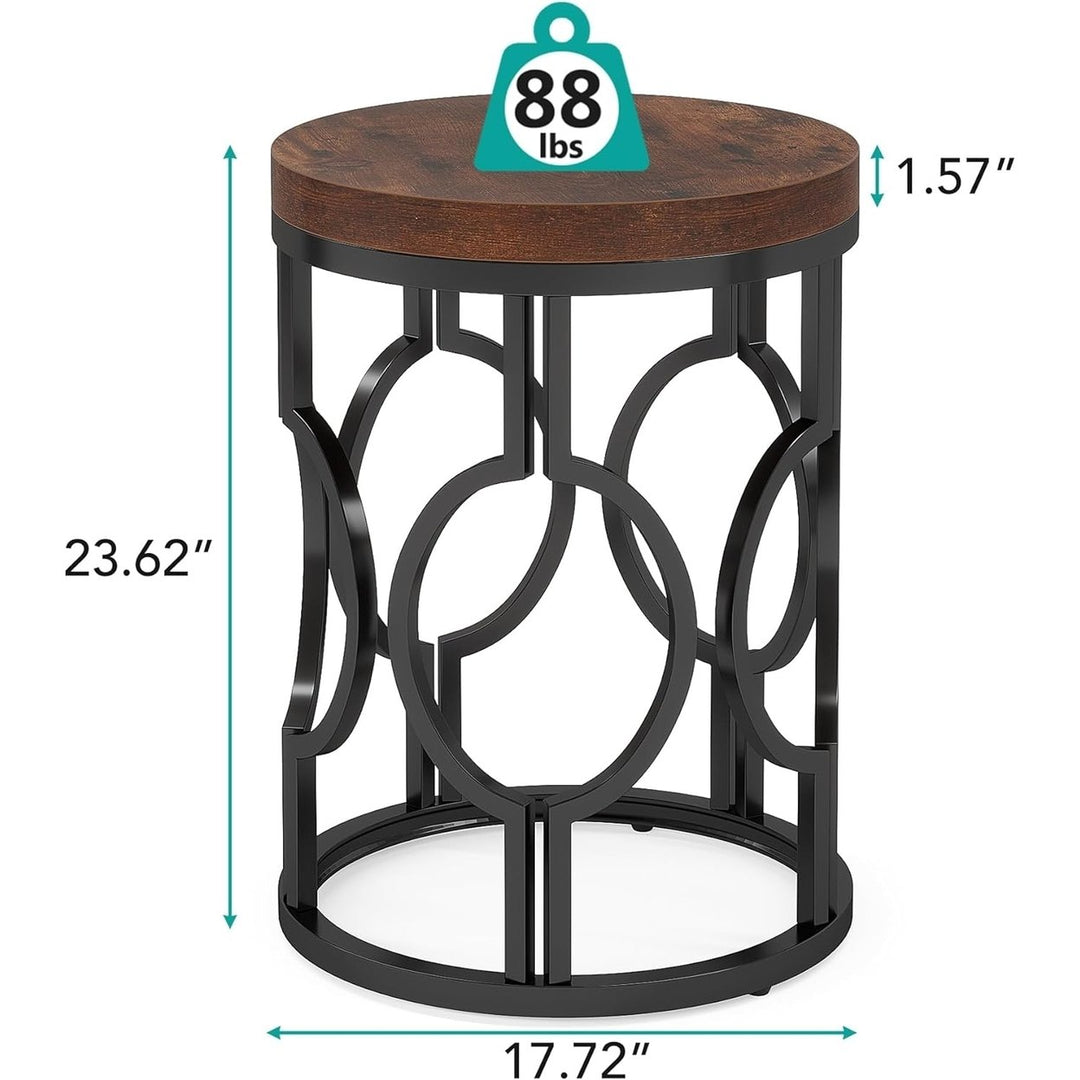 Tribesigns Round Industrial End Table Wood Metal Frame Small Side Table Nightstand Image 5