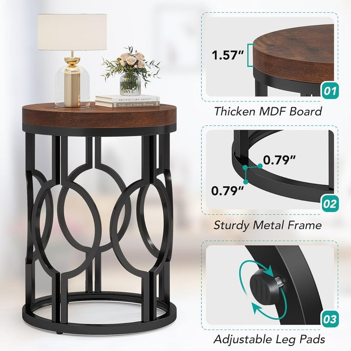 Tribesigns Round Industrial End Table Wood Metal Frame Small Side Table Nightstand Image 6