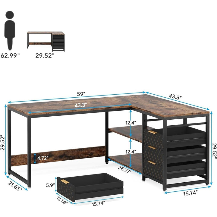 Tribesigns L Shaped Desk with Storage Drawers Reversible Office Table White Image 12