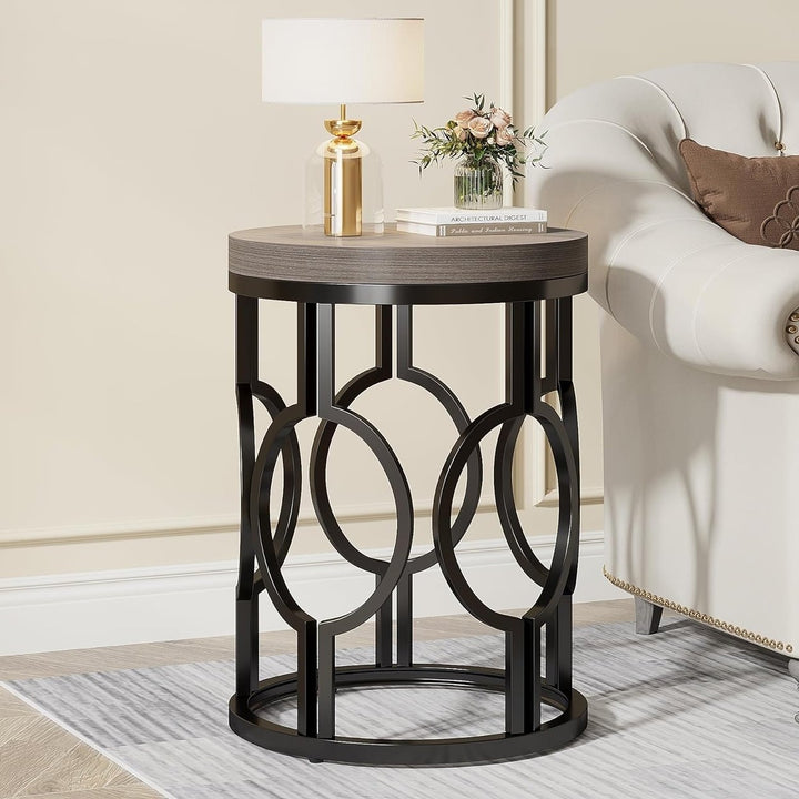 Tribesigns Round Industrial End Table Wood Metal Frame Small Side Table Nightstand Image 7