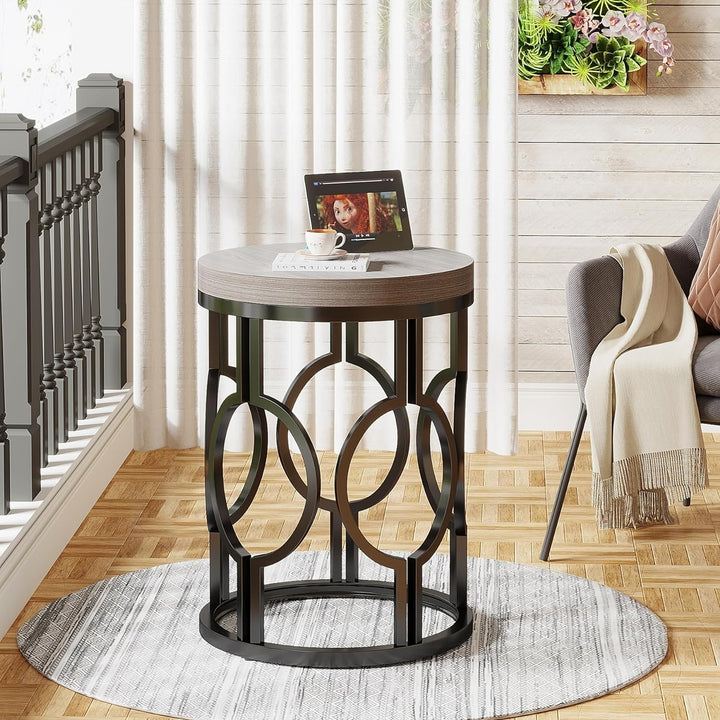 Tribesigns Round Industrial End Table Wood Metal Frame Small Side Table Nightstand Image 9