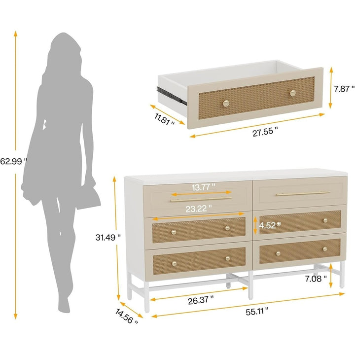 Tribesigns 6 Drawer Dresser Modern Rattan Storage 55 Inch Wood Organizer Chest Image 11