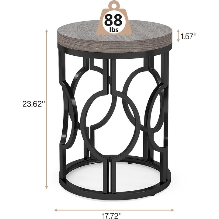 Tribesigns Round Industrial End Table Wood Metal Frame Small Side Table Nightstand Image 11