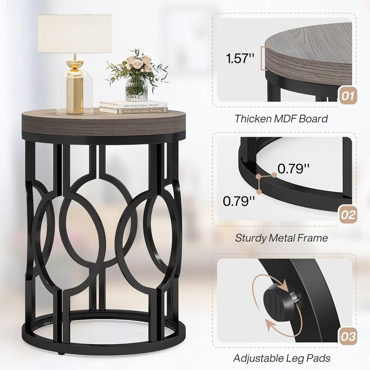 Tribesigns Round Industrial End Table Wood Metal Frame Small Side Table Nightstand Image 12