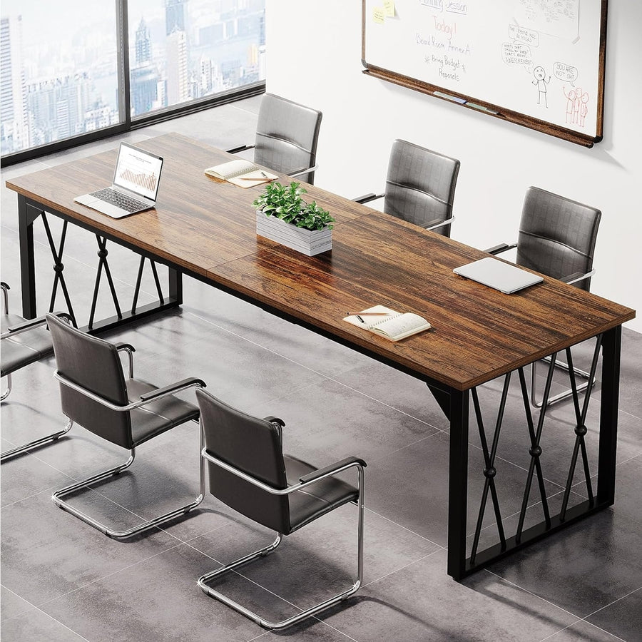 Tribesigns 78.7 Inch Conference Table Rectangular Brown Office Meeting Table Image 1