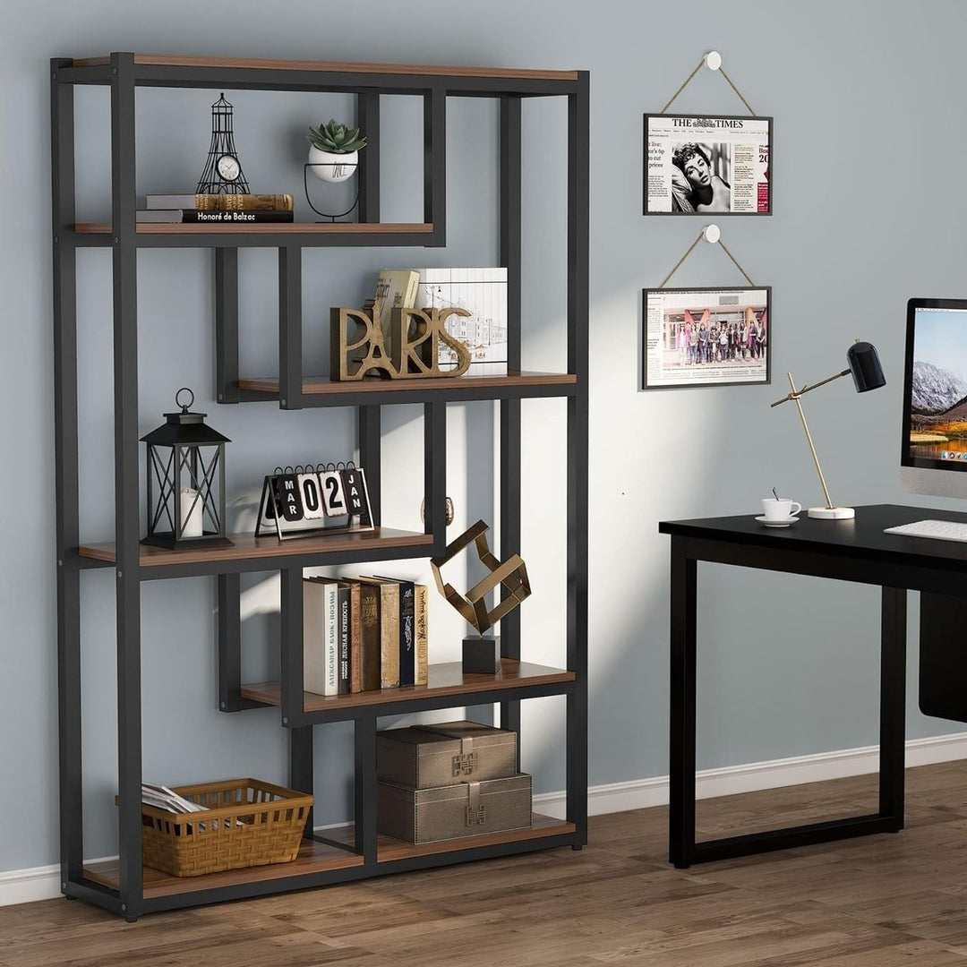 Tribesigns 6-Shelf Industrial Bookcase Dark Walnut Storage Display Metal Frame Image 7