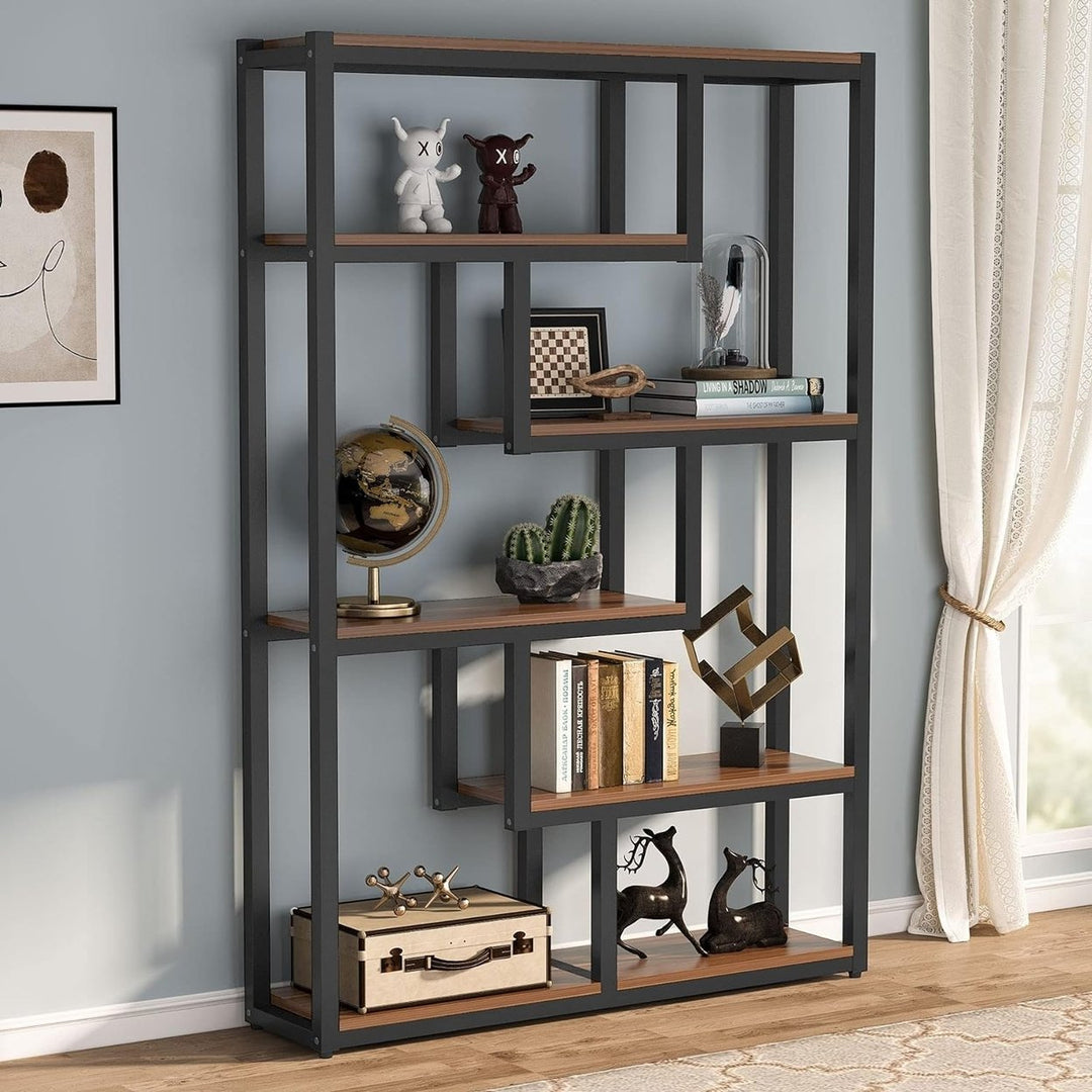 Tribesigns 6-Shelf Industrial Bookcase Dark Walnut Storage Display Metal Frame Image 8