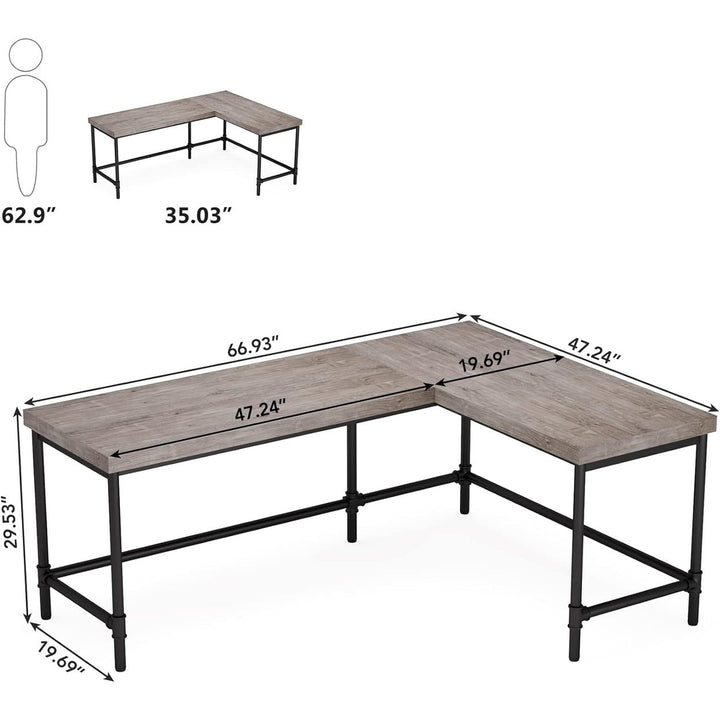 Tribesigns L-Shaped Desk 67 Inch Industrial Reversible Corner Office Desk Image 4