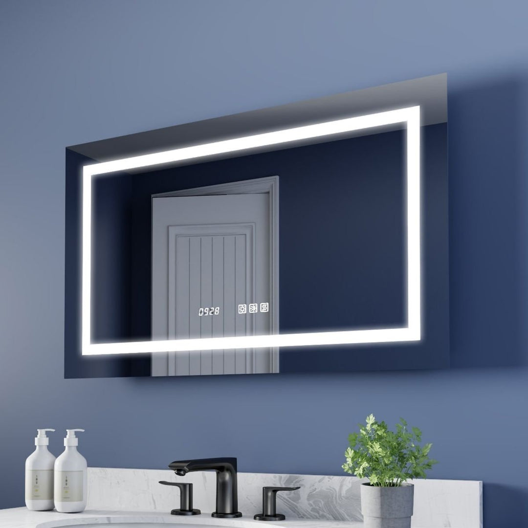 ES-DIY 40" W x 24" H Bathroom Led Light Mirror Anti Fog with Digital Clock Lighted Vanity Mirror Image 1