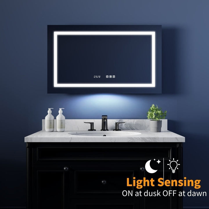 ES-DIY 40" W x 24" H Bathroom Led Light Mirror Anti Fog with Digital Clock Lighted Vanity Mirror Image 7