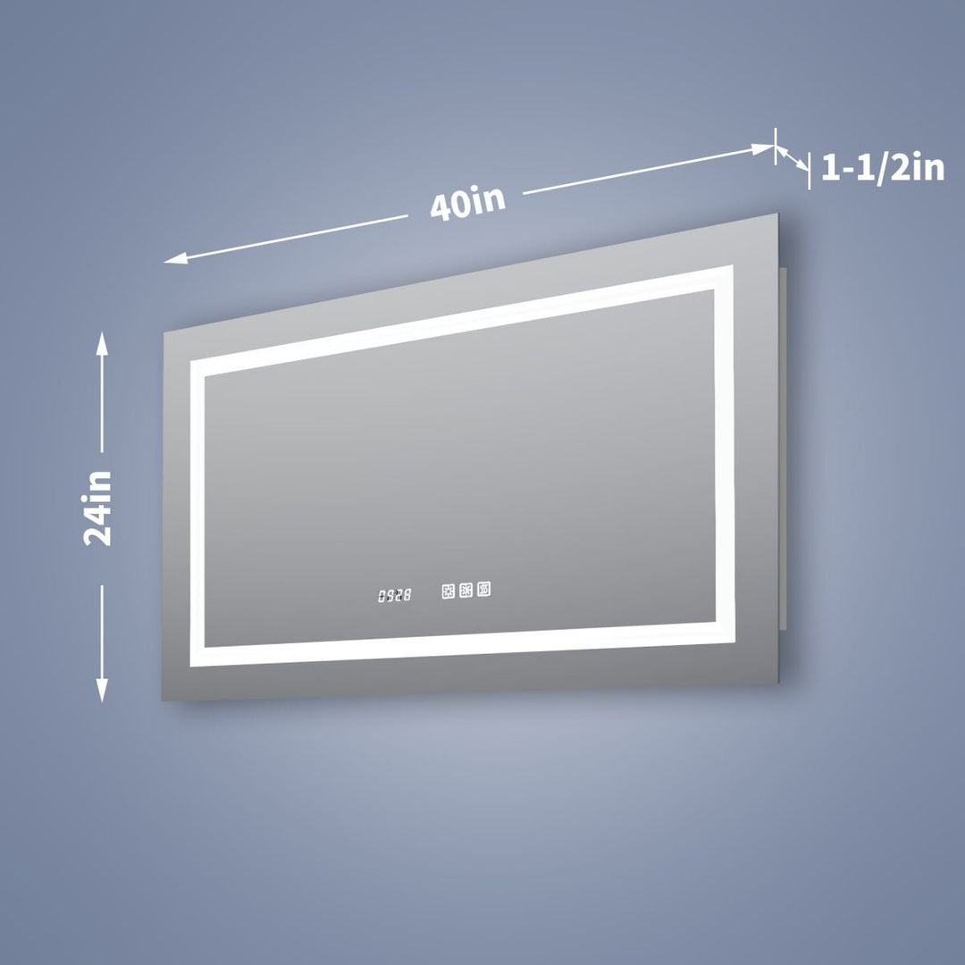 ES-DIY 40" W x 24" H Bathroom Led Light Mirror Anti Fog with Digital Clock Lighted Vanity Mirror Image 2