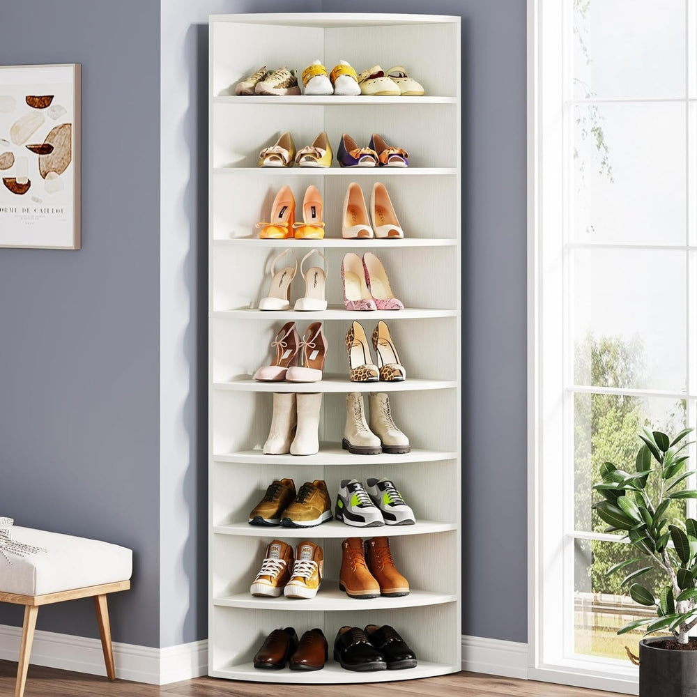 Tribesigns Vertical Shoe Rack, 9-Tier White Wooden Shoe Cabinet, Large Storage for 18 Pairs of Shoes Image 2