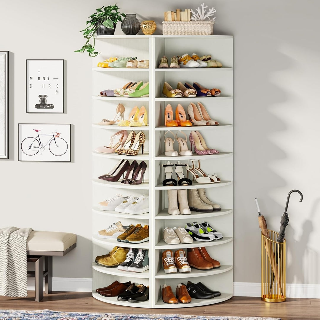 Tribesigns Vertical Shoe Rack, 9-Tier White Wooden Shoe Cabinet, Large Storage for 18 Pairs of Shoes Image 5