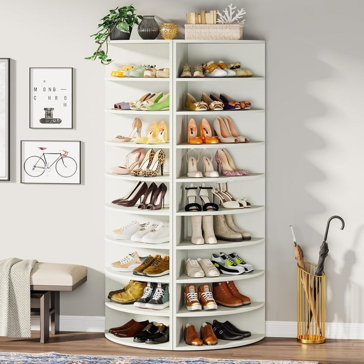 Tribesigns Vertical Shoe Rack, 9-Tier White Wooden Shoe Cabinet, Large Storage for 18 Pairs of Shoes Image 5