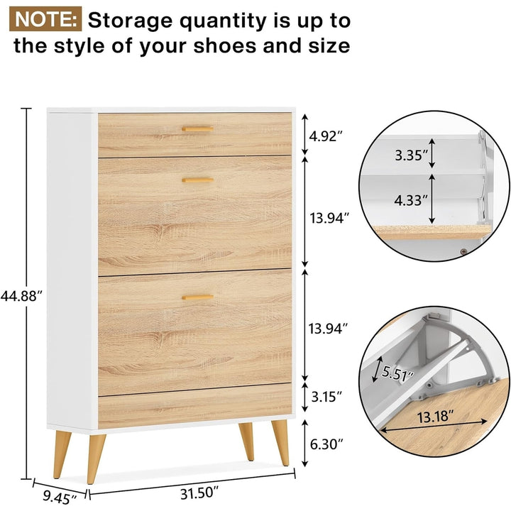 Tribesigns Shoe Cabinet,Shoe Storage Cabinet with 2 Flip Doors and Drawer,White Modern Narrow Shoe Organizer Image 5