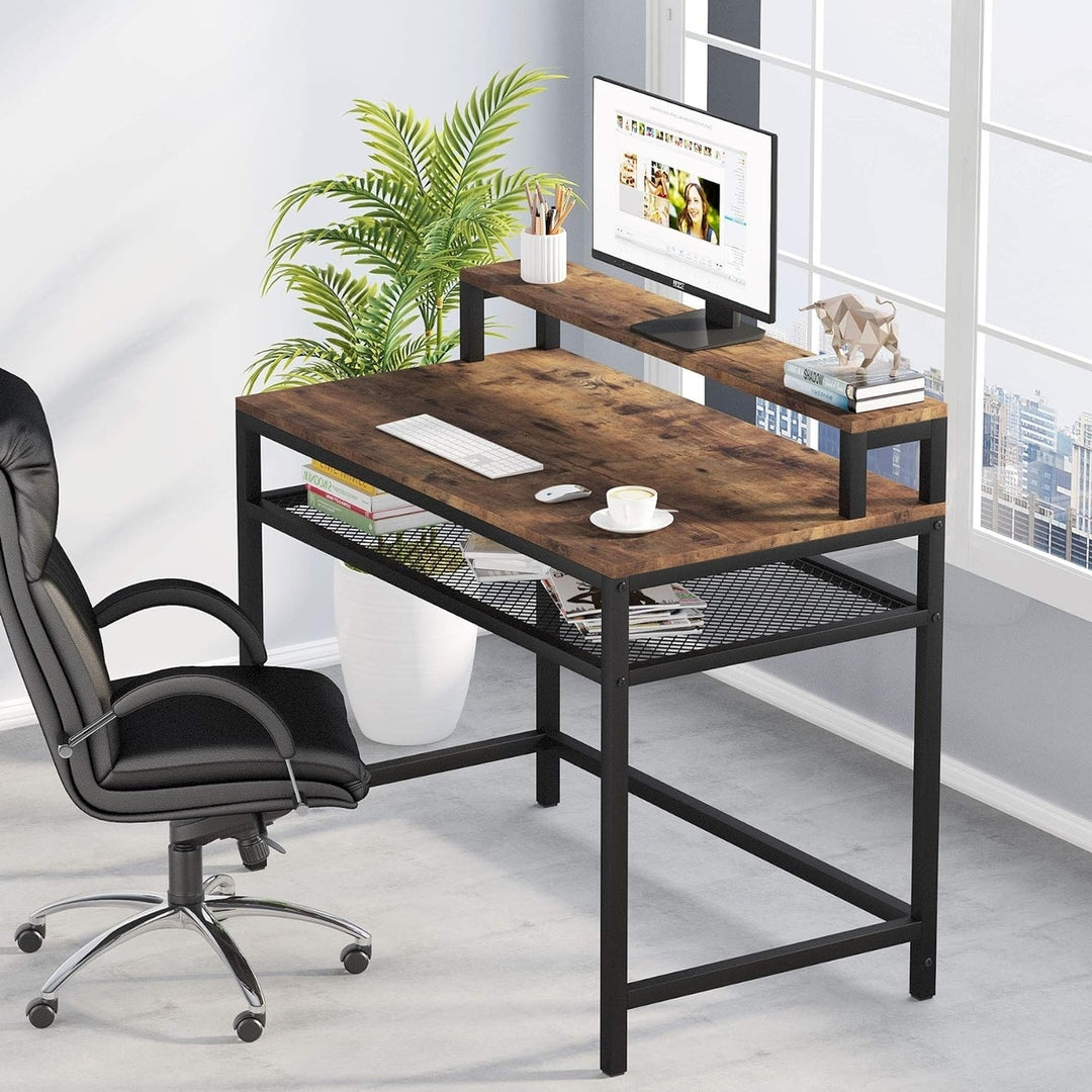 Tribesigns Industrial Computer Desk with Monitor Stand and Mesh Storage Shelf Image 3