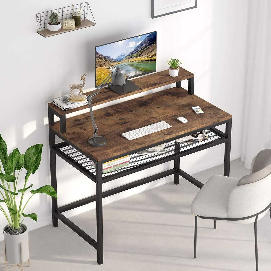 Tribesigns Industrial Computer Desk with Monitor Stand and Mesh Storage Shelf Image 4