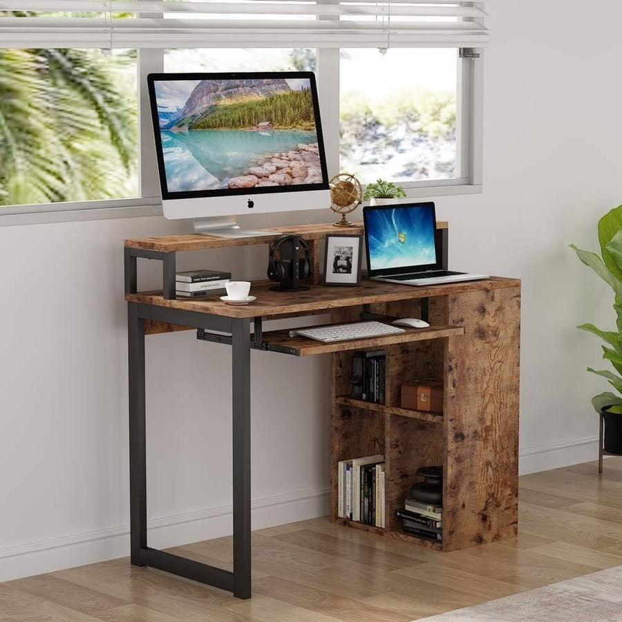 Tribesigns Computer Desk with Push-Pull Keyboard Tray and Shelves, Large Study Writing Desk for Home Office Image 1