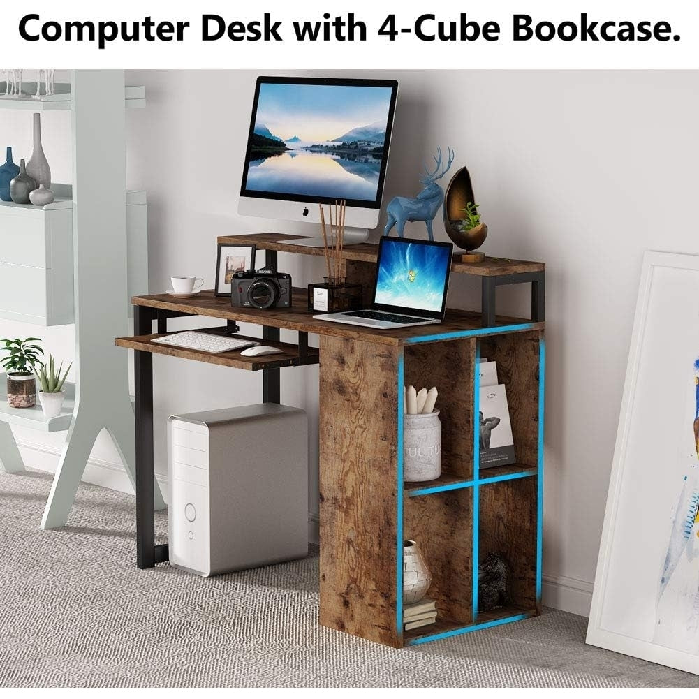 Tribesigns Computer Desk with Push-Pull Keyboard Tray and Shelves, Large Study Writing Desk for Home Office Image 2