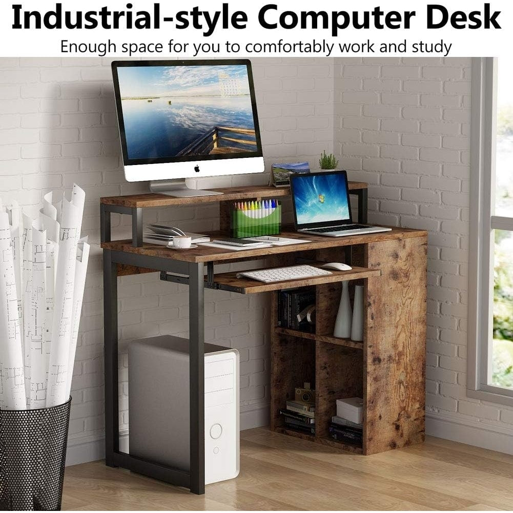 Tribesigns Computer Desk with Push-Pull Keyboard Tray and Shelves, Large Study Writing Desk for Home Office Image 3