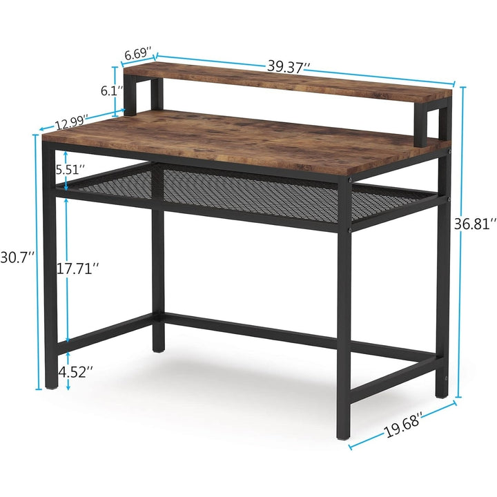 Tribesigns Industrial Computer Desk with Monitor Stand and Mesh Storage Shelf Image 5