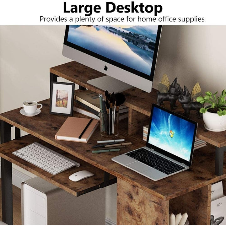 Tribesigns Computer Desk with Push-Pull Keyboard Tray and Shelves, Large Study Writing Desk for Home Office Image 4