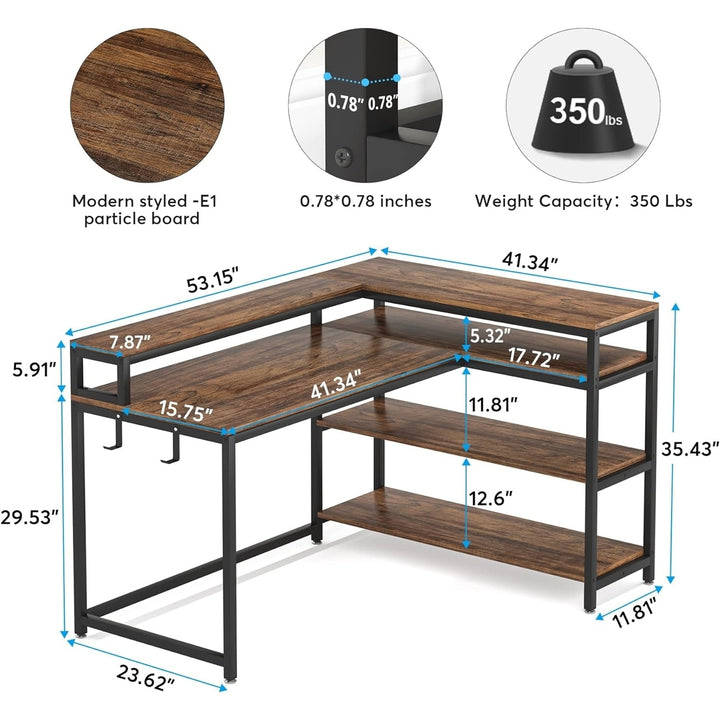 Tribesigns Reversible L Shaped Computer Desk with Storage Shelf,Industrial Corner Desk with Shelves and Monitor Stand Image 4