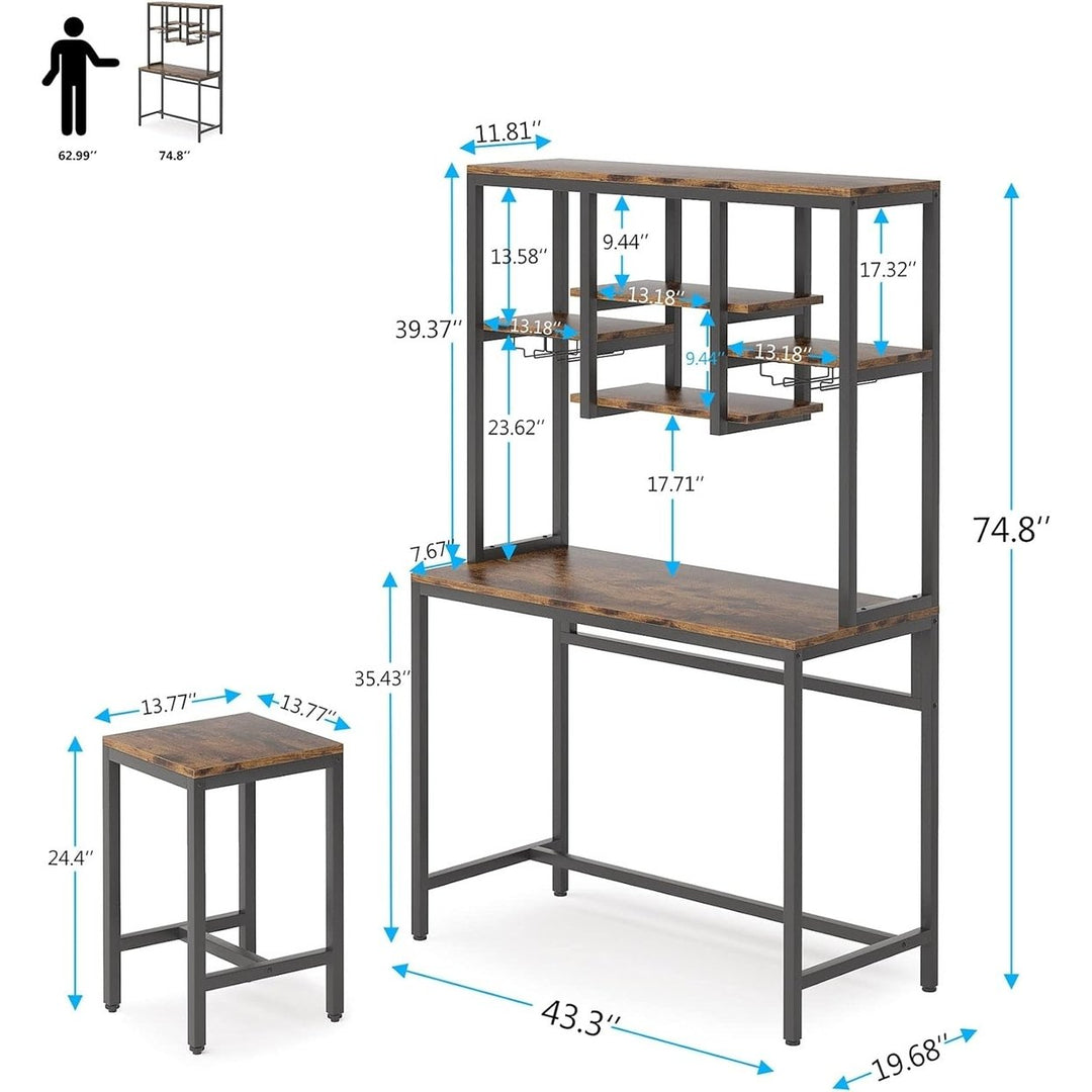 Tribesigns Bar Table with 2 Chairs, Bar Desk with Hutch Storage Shelves, Bar Set with Glass and Bottle Holder Image 6