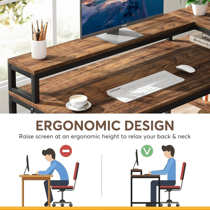 Tribesigns Reversible L Shaped Computer Desk with Storage Shelf,Industrial Corner Desk with Shelves and Monitor Stand Image 5