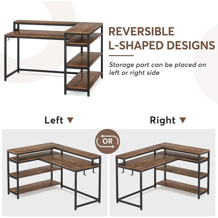 Tribesigns Reversible L Shaped Computer Desk with Storage Shelf,Industrial Corner Desk with Shelves and Monitor Stand Image 6