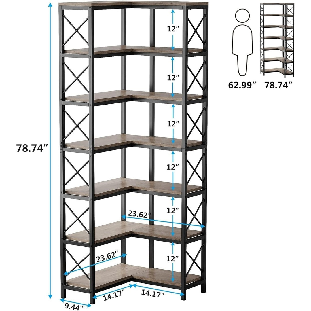 Tribesigns 7-Shelf Corner Bookshelf Metal Frame Large Tall Bookcase Living Room Image 6