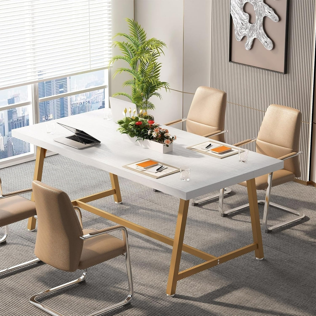 Tribesigns Rectangle Conference Table,Meeting Table for Conference Room,Wood Office Executive Desk with Strong Metal Image 2