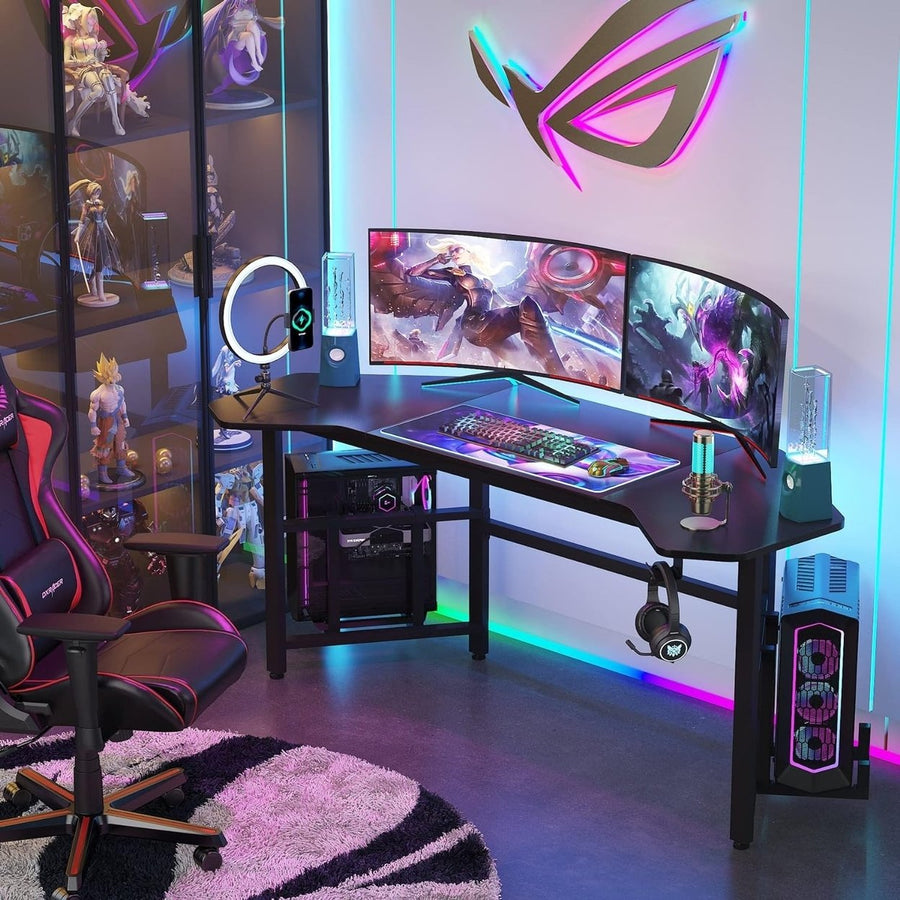 Tribesigns Gaming Desk, Ergonomic Gaming Computer Desk,Large Wing-Shaped Gamer Table with Hoster Holder Image 1