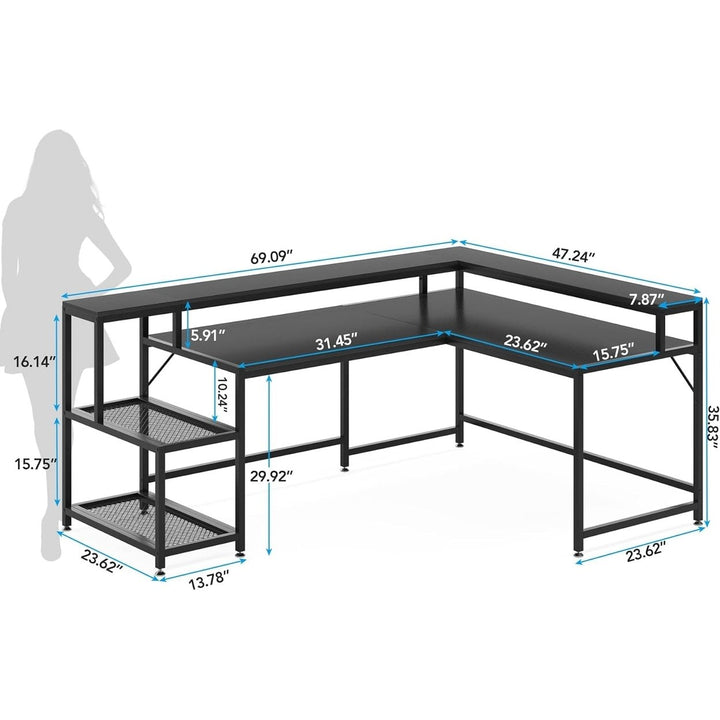 Tribesigns L Shaped Desk Monitor Stand Reversible Corner Desk with Storage Shelf Image 6