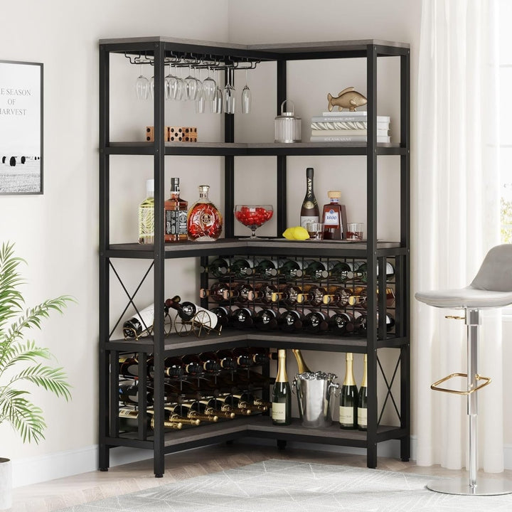 Tribesigns Large Corner Wine Rack, 5-Tier L Shaped Industrial Freestanding Floor Bar Cabinets for Home Kitchen Image 3