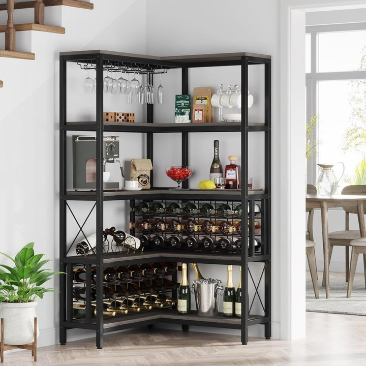 Tribesigns Large Corner Wine Rack, 5-Tier L Shaped Industrial Freestanding Floor Bar Cabinets for Home Kitchen Image 4