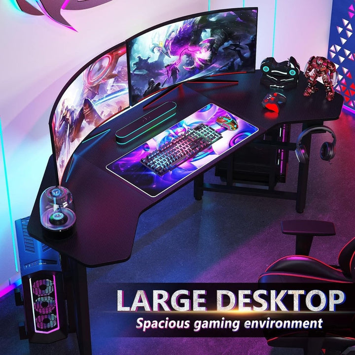 Tribesigns Gaming Desk, Ergonomic Gaming Computer Desk,Large Wing-Shaped Gamer Table with Hoster Holder Image 6