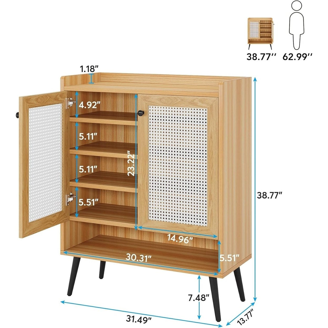 Tribesigns Rattan Shoe Cabinet, Shoes Cabinet Storage with Door, Freestanding Wood Shoe Cabinet with Removable Shelves Image 4