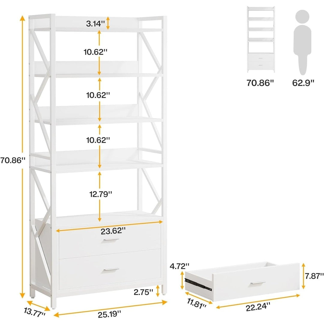 Tribesigns Industrial Bookcase with 2 Drawers, 5 Shelf Open Shelf for Storage, Wood Book Shelf for Living Room Image 5