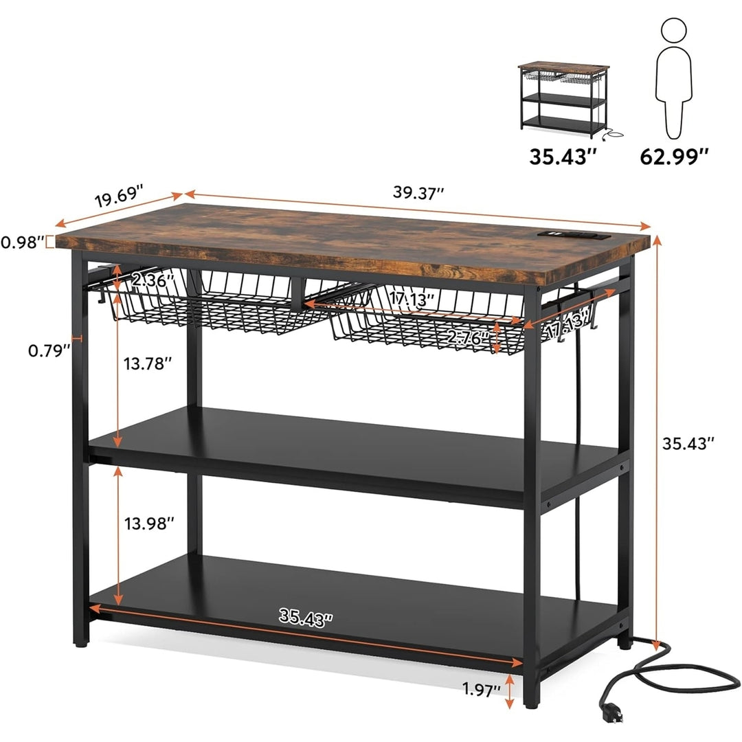 Tribesigns Industrial Kitchen Island Table with Power Outlets and Wire Baskets Image 5