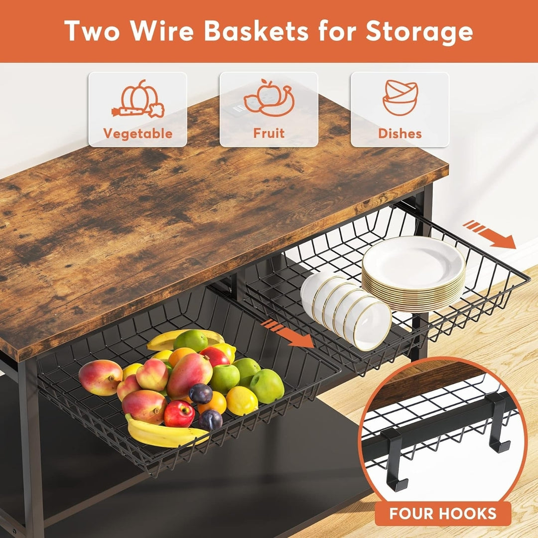 Tribesigns Industrial Kitchen Island Table with Power Outlets and Wire Baskets Image 6