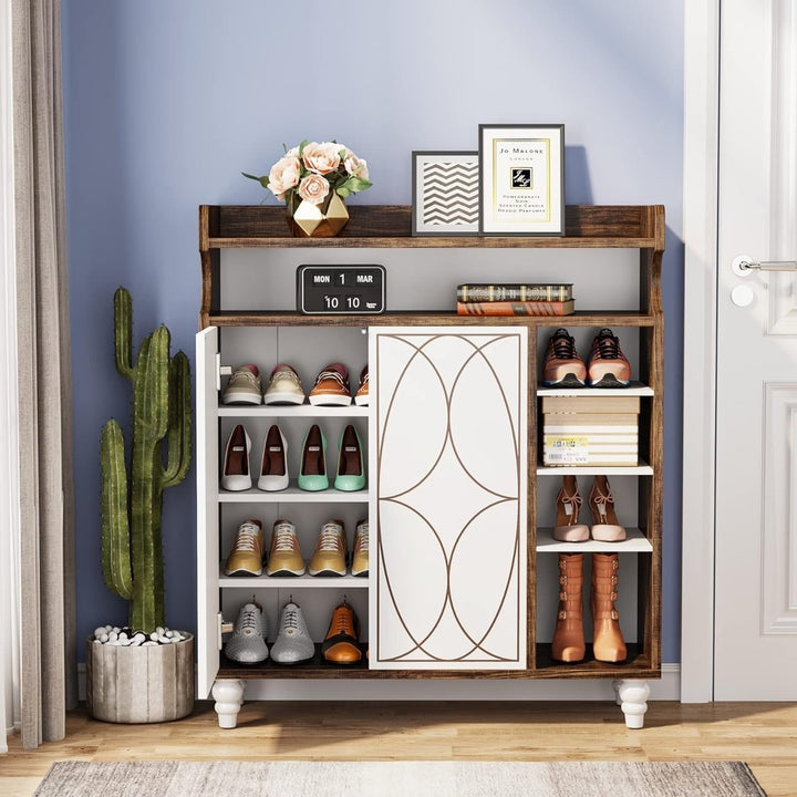 Tribesigns Shoe Cabinet with Doors, Shoe Storage Cabinet with Adjustable Shelves, Freestanding Wooden Shoe Cabinet Image 2