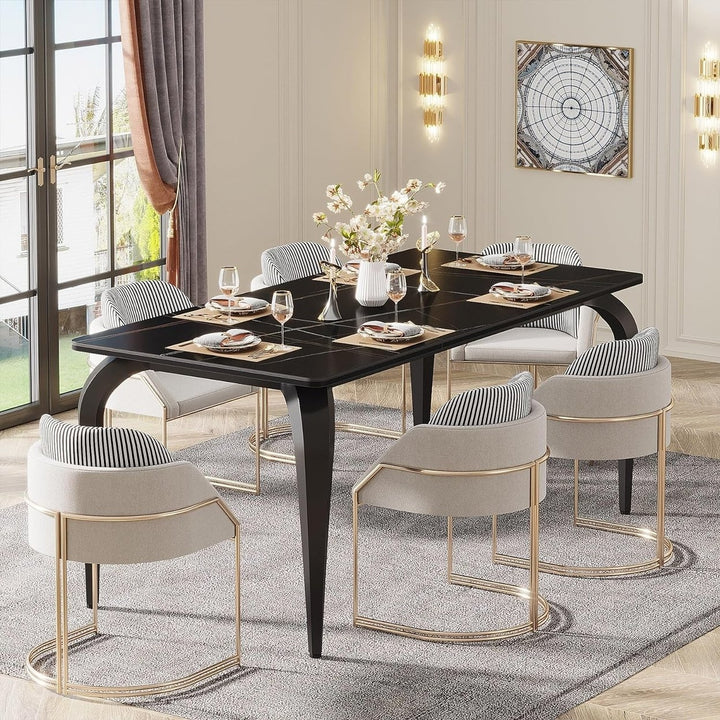 Tribesigns Marble Rectangular Dining Table, 63" Modern Sintered Stone Dining Room Table with Metal Legs for 6 People Image 2