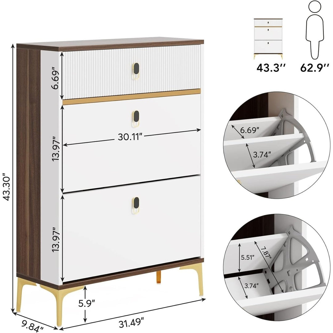 Tribesigns Shoe Storage Organizer Cabinet with 2 Flip Drawers, Wooden Shoe Rack with Gold Metal Legs for Entryway Slim Image 6