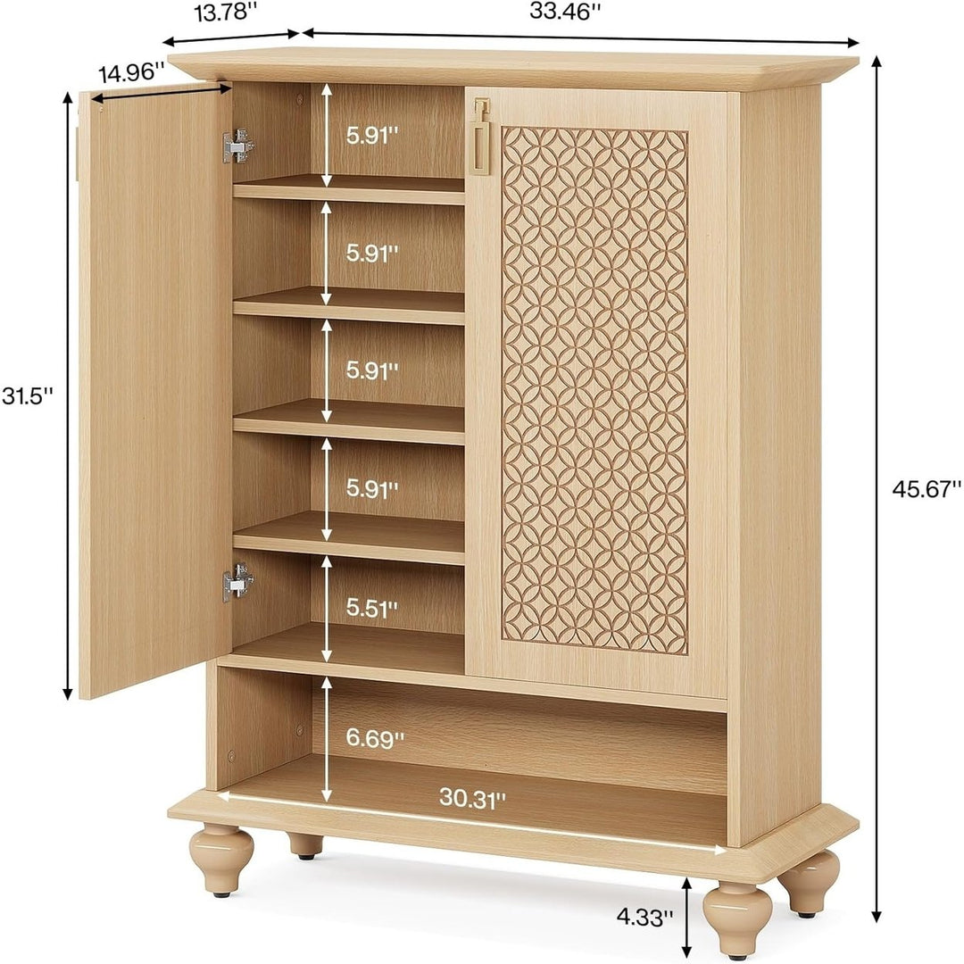 Tribesigns 6 Tier Large Shoe Cabinet with Solid Wood Legs, Farmhouse Shoe Storage Organizer with Door, Removable Shelves Image 6