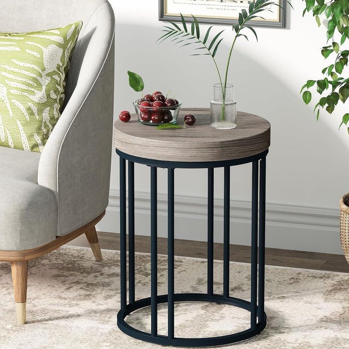 Tribesigns Round End Table Wood Top Metal Frame 23.6" Height Modern Accent Table Image 1