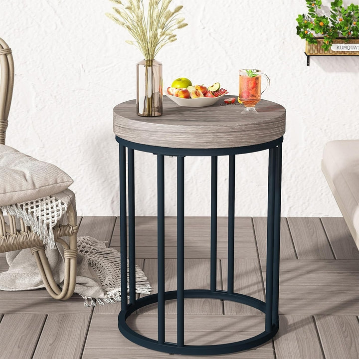 Tribesigns Round End Table Wood Top Metal Frame 23.6" Height Modern Accent Table Image 3