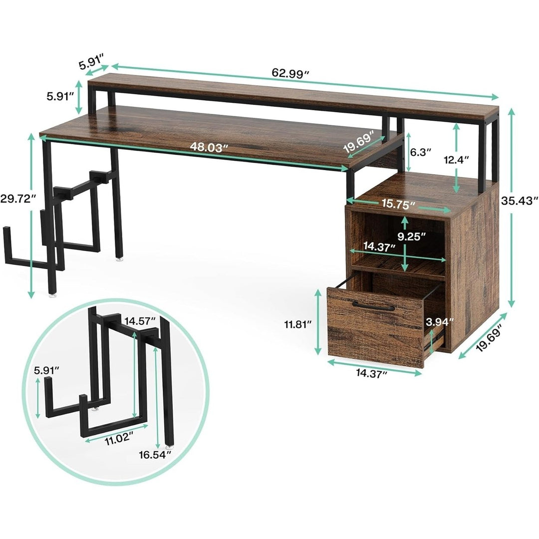 Tribesigns Reversible Computer Desk with Monitor Stand, 63" Large Home Office Desk with Drawer and Storage Shelves Image 4