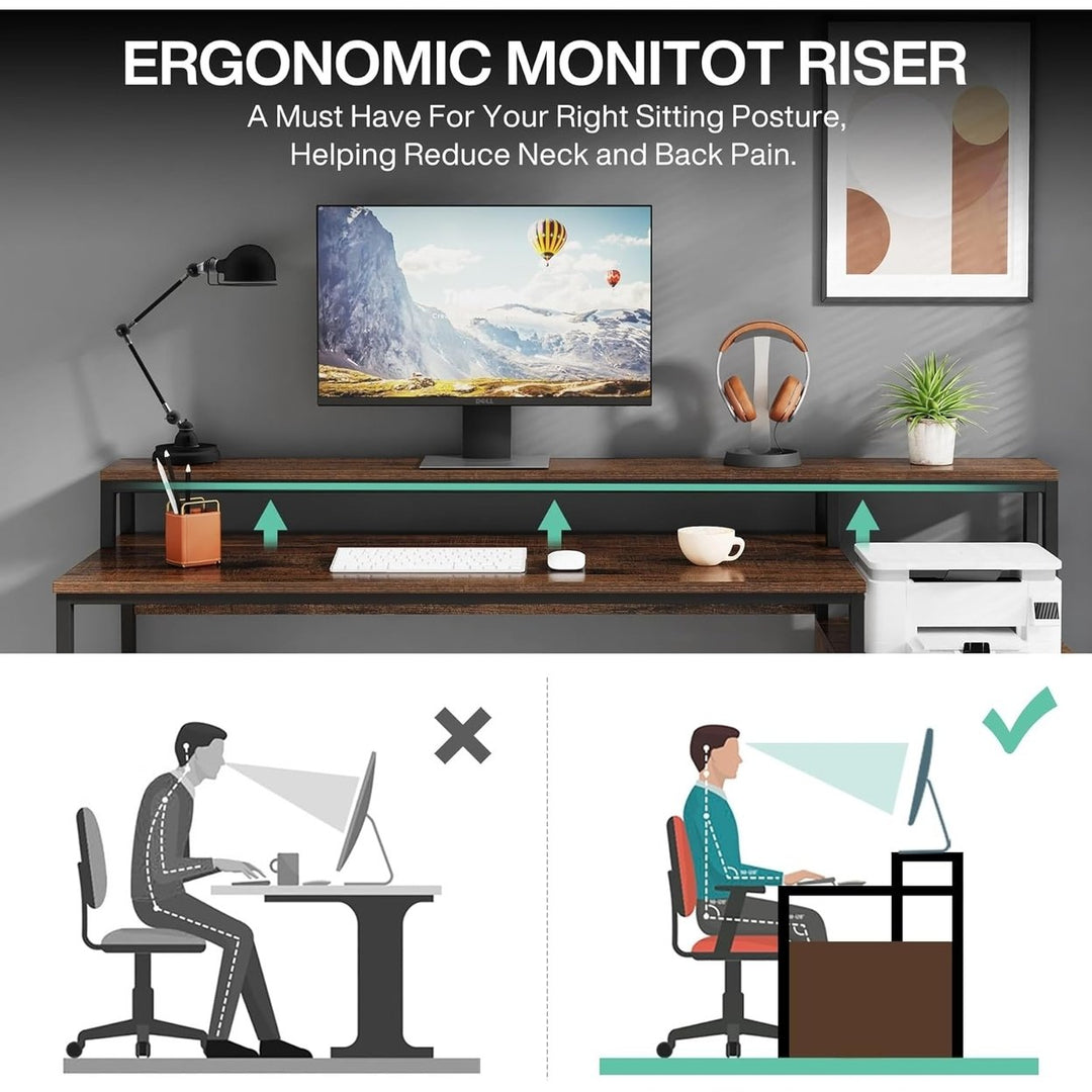 Tribesigns Reversible Computer Desk with Monitor Stand, 63" Large Home Office Desk with Drawer and Storage Shelves Image 6